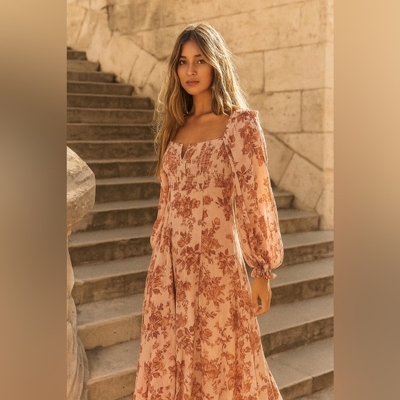 Free People Dresses & Skirts - Free People Floral Pink Long Sleeve Dress